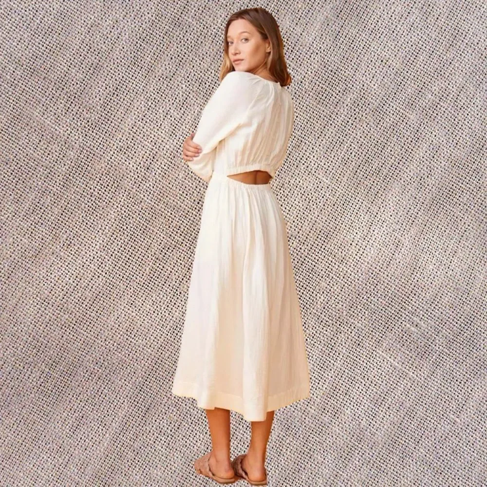 NWT Monrow Long-Sleeve Gauze Open-Back Midi Dress - Picture 9 of 10